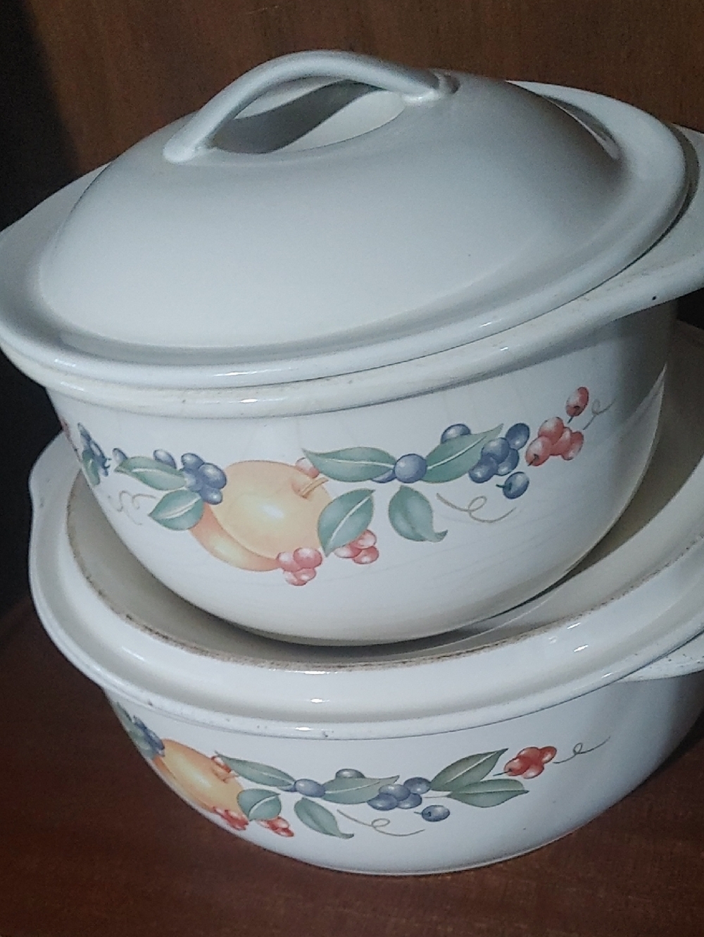Corelle Coordinates White Fruit-Pattern Covered Casserole Dishes (2)